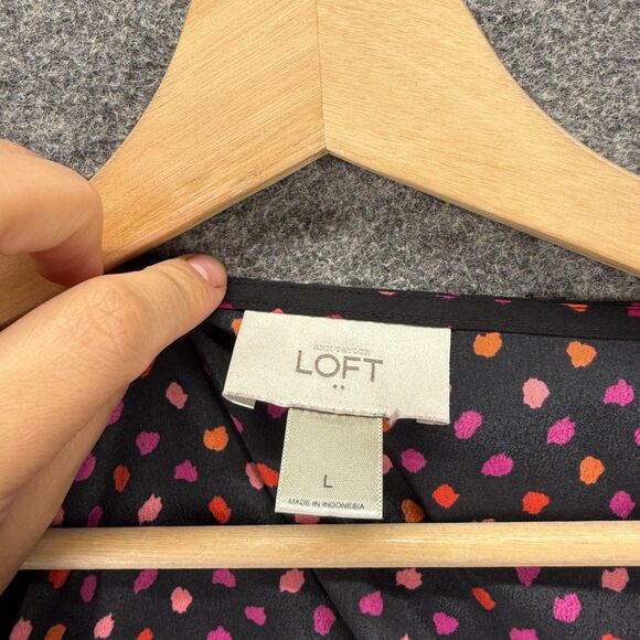 Loft Blouse Women L Large Black Geometric Ruffle Sleeveless Wide Strap Casual - Picture 3 of 7